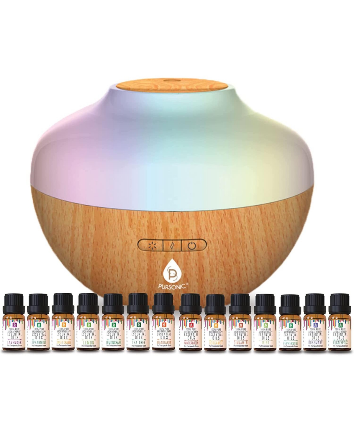 Aromatherapy Diffuser & Essential Oil Set-Ultrasonic Top 14 Oils-300ml with 2 Mist Settings 7 Ambient Light Settings--Therapeutic Grade Oils
