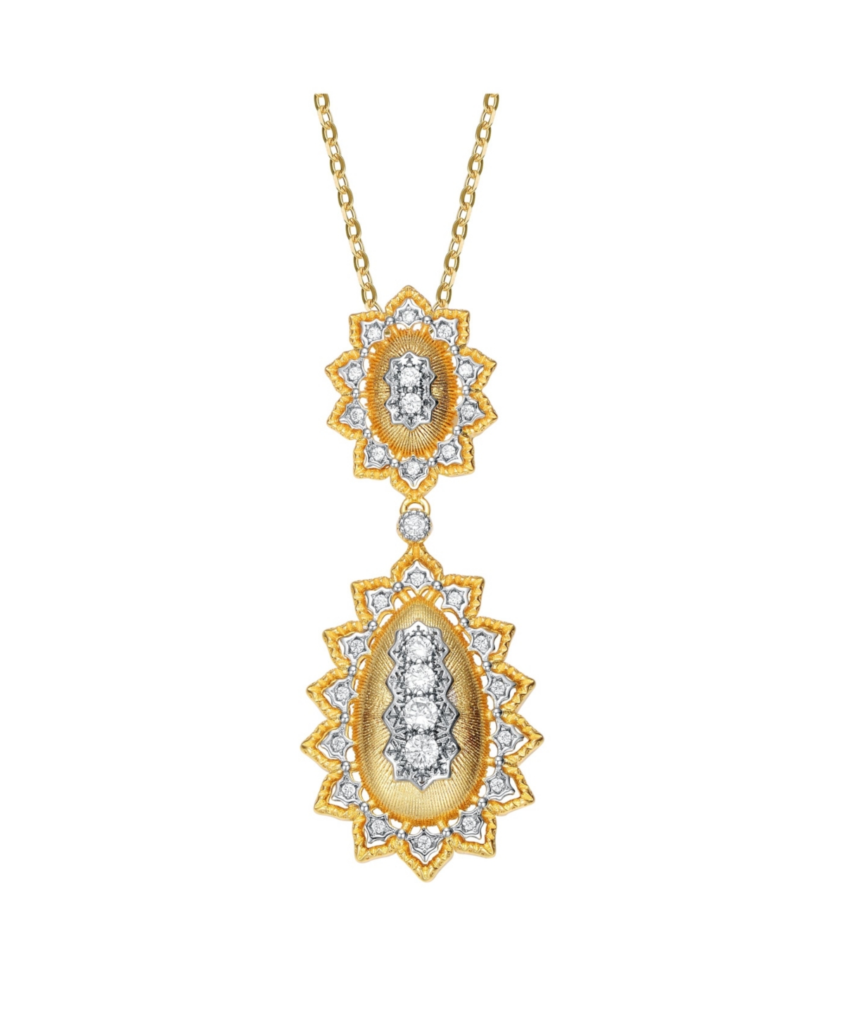 RACHEL GLAUBER WHITE GOLD AND 14K GOLD PLATED CUBIC ZIRCONIA SUNNY ARRAY PENDANT NECKLACE