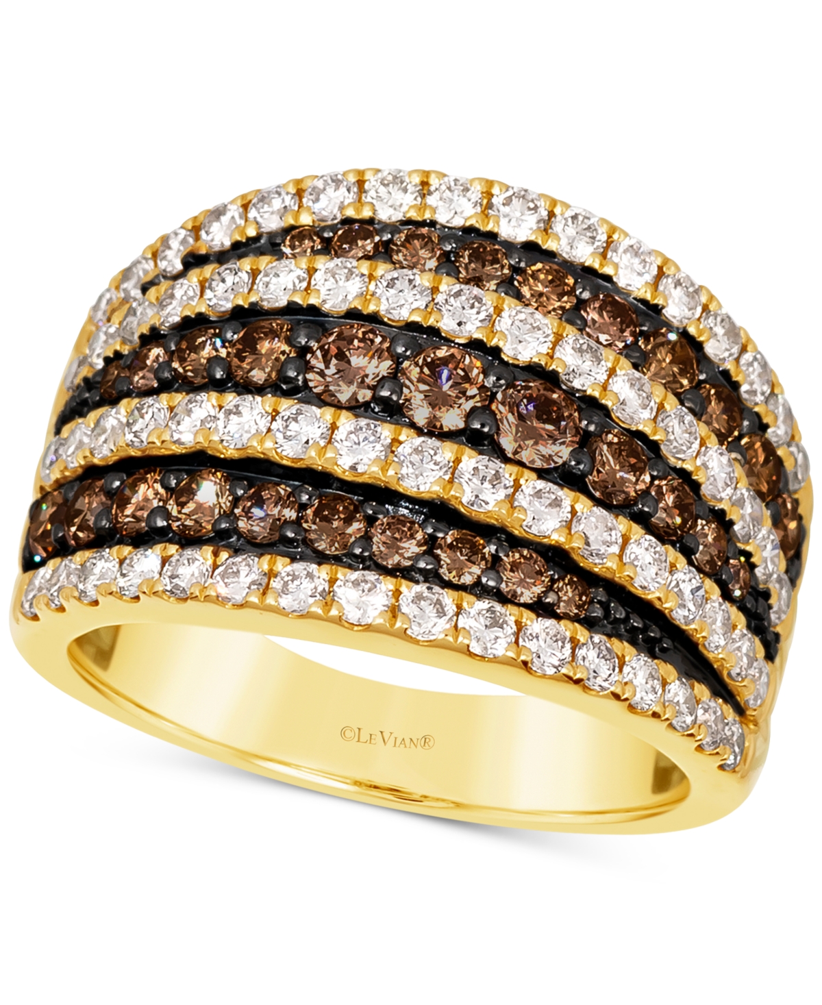 Le Vian Chocolate Diamond & Nude Diamond Multirow Statement Ring (2-1/20 Ct. T.w.) In 14k Gold In K Honey Gold Ring