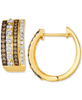 Chocolate Diamond & Nude Diamond Multirow Small Hoop Earrings (1-1/4 ct. t.w.) in 14k Gold, 0.7" (Also Available in Rose Gold)