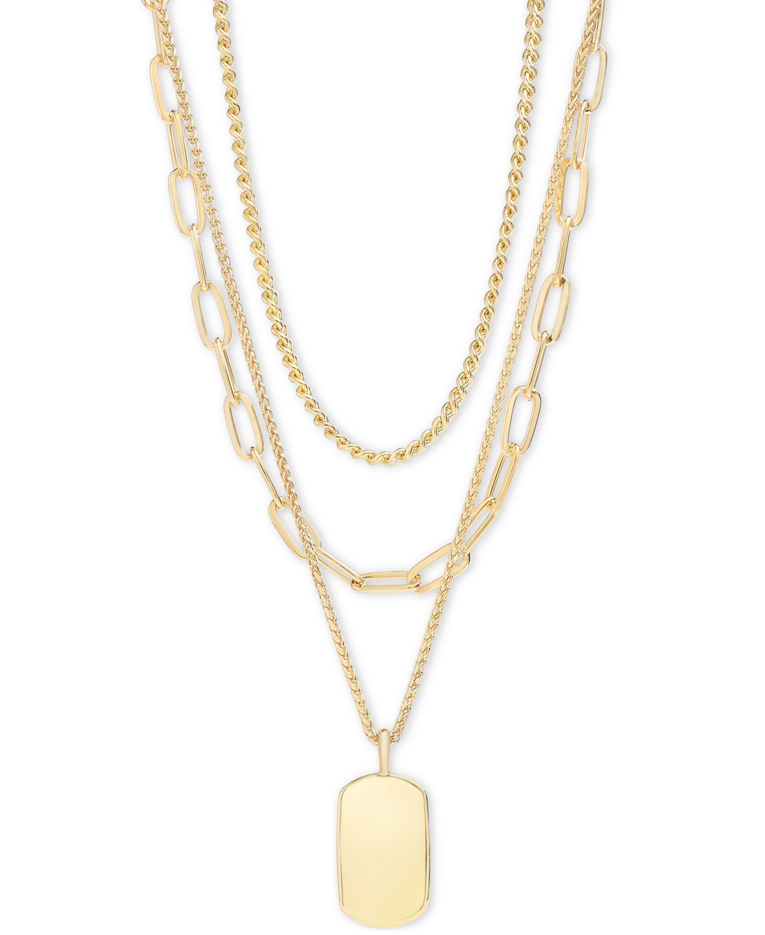 3-Row Chain Dog Tag Pendant Necklace, 16" to 19" + 2" extender