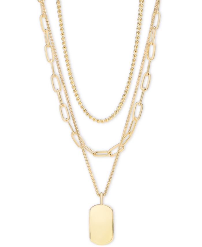 On 34th 3-Row Chain Dog Tag Pendant Necklace, 16" to 19" + 2" extender