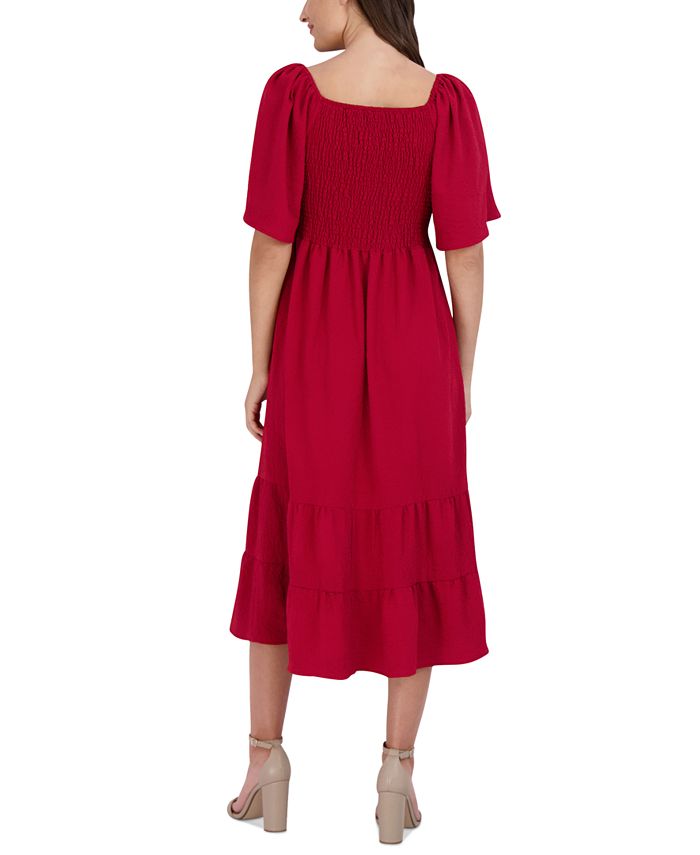 Robbie Bee Women's Bow Neck Tiered Hem Trapeze Dress Red Size 6 Petite