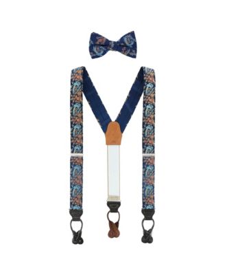 Men's Birds of Prosperity Silk Button End Suspenders and Bow Tie Set