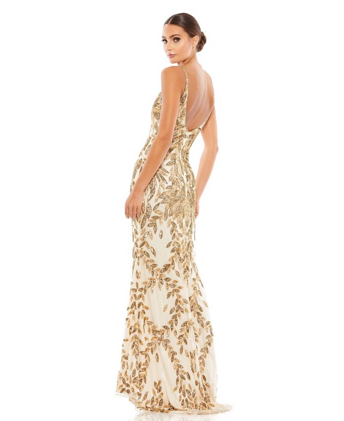 Mac Duggal Women's Sequined Sleeveless Plunge Neck Trumpet Gown - Macy's