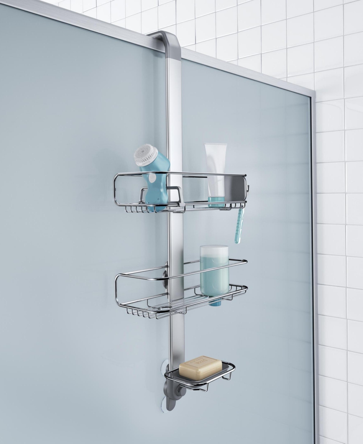 Shop Simplehuman Over Door Adjustable Shower Caddy In Brushed Stainless Steel