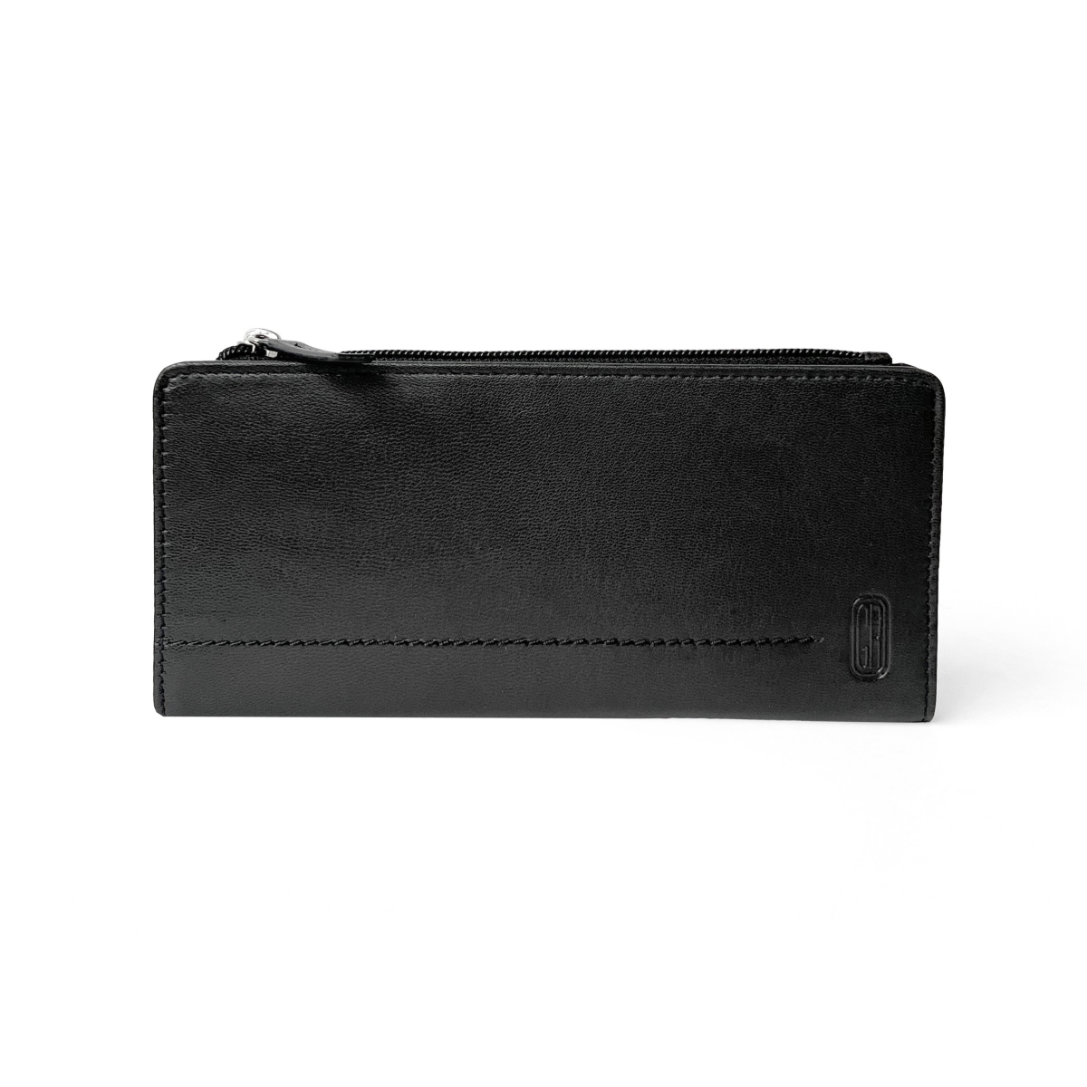 Ladies Slim Clutch Wallet with Top Zipper - Brown
