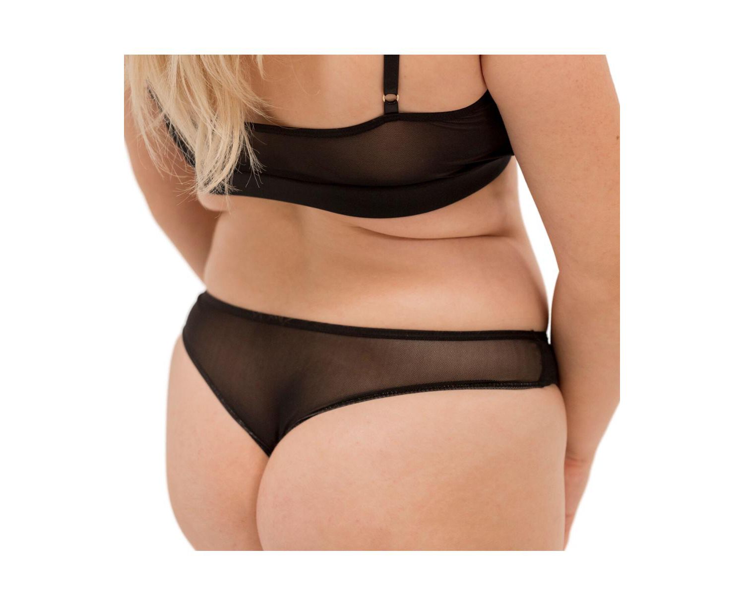 Plus Size Nude Shade Mesh Sheer Stretch Thong