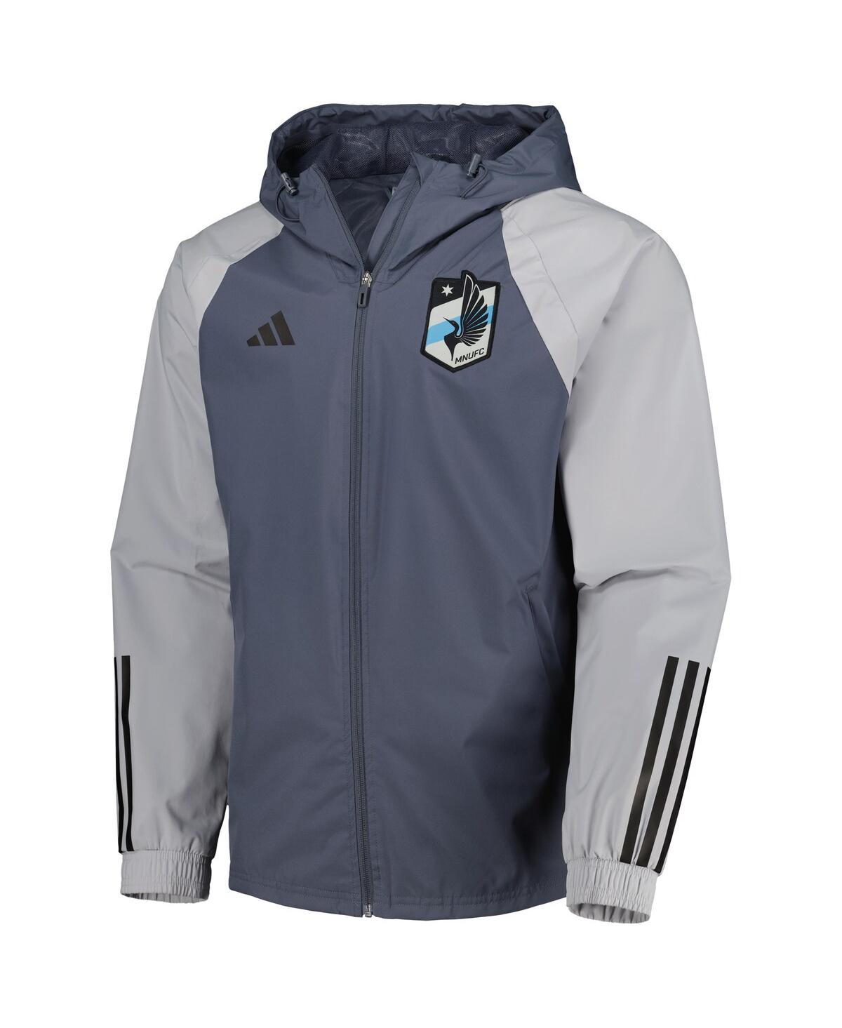 Shop Adidas Originals Men's Adidas Charcoal Minnesota United Fc All-weather Raglan Hoodie Full-zip Jacket