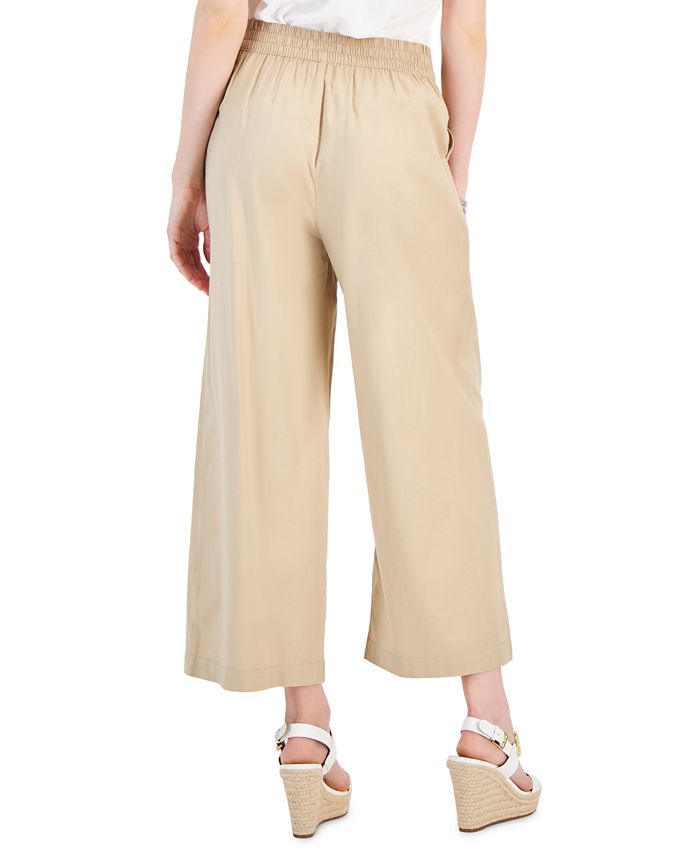 Tommy Hilfiger Women's High-Rise Wide-Leg Belted Ankle Pants - Macy's