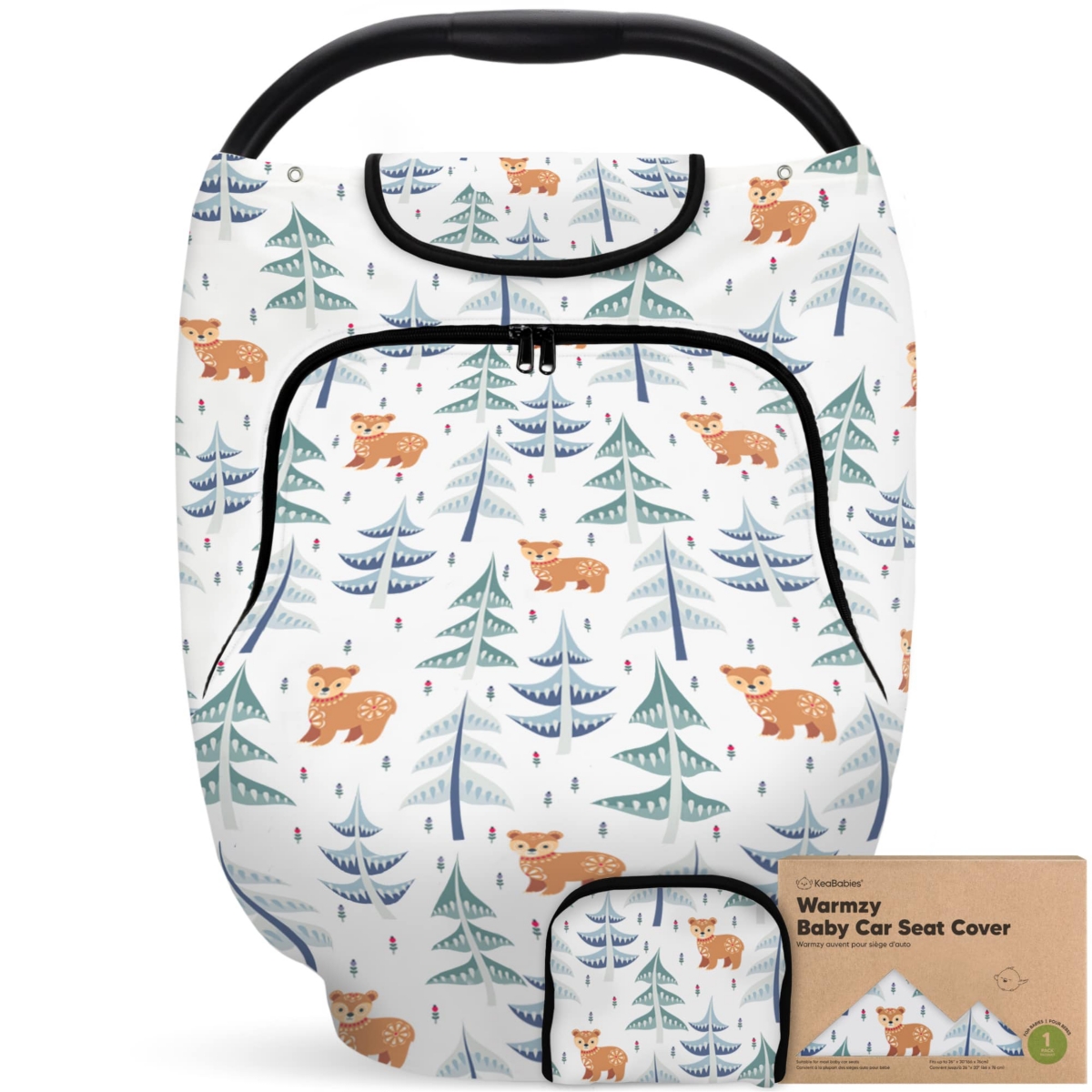 KeaBabies Warmzy Baby Car Seat Cover, Universal Stretch Fit Infant Carseat Covers for Babies, Winter Carseat Canopy - Wintry