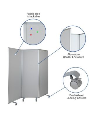 Mobile Whiteboard/Cloth 3 Section Partition With Locking Casters, 72"H X 24"W