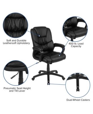   High Back   LeatherSoft, Foam, Metal   400 lb Capacity, Tilt Lock, Swivel, Ergonomic   Desk Chair