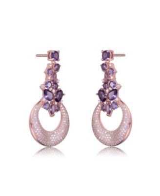 Sterling Silver Open Circle Drop Cubic Zirconia Dangle Earrings