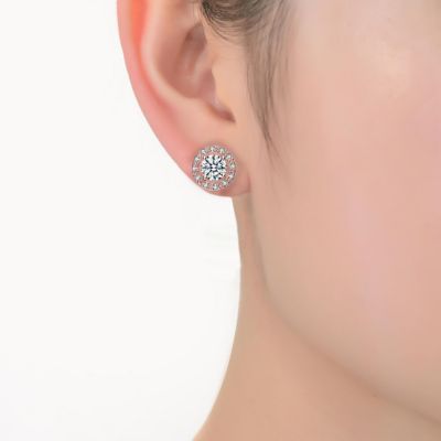 Cubic Zirconia Elegant Halo Stud Earrings