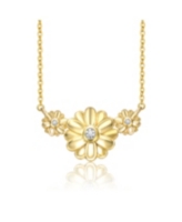 Rachel Glauber Young Adults/Teens 14k Yellow Gold Plated with -Like Cubic Zirconia Triple Daisy Flower Chevron Pendant Necklace