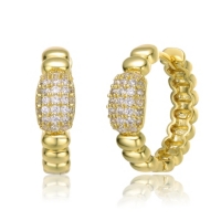 Rachel Glauber 14k Yellow Gold Plated with Cubic Zirconia Scalloped Hoop Earrings - Gold