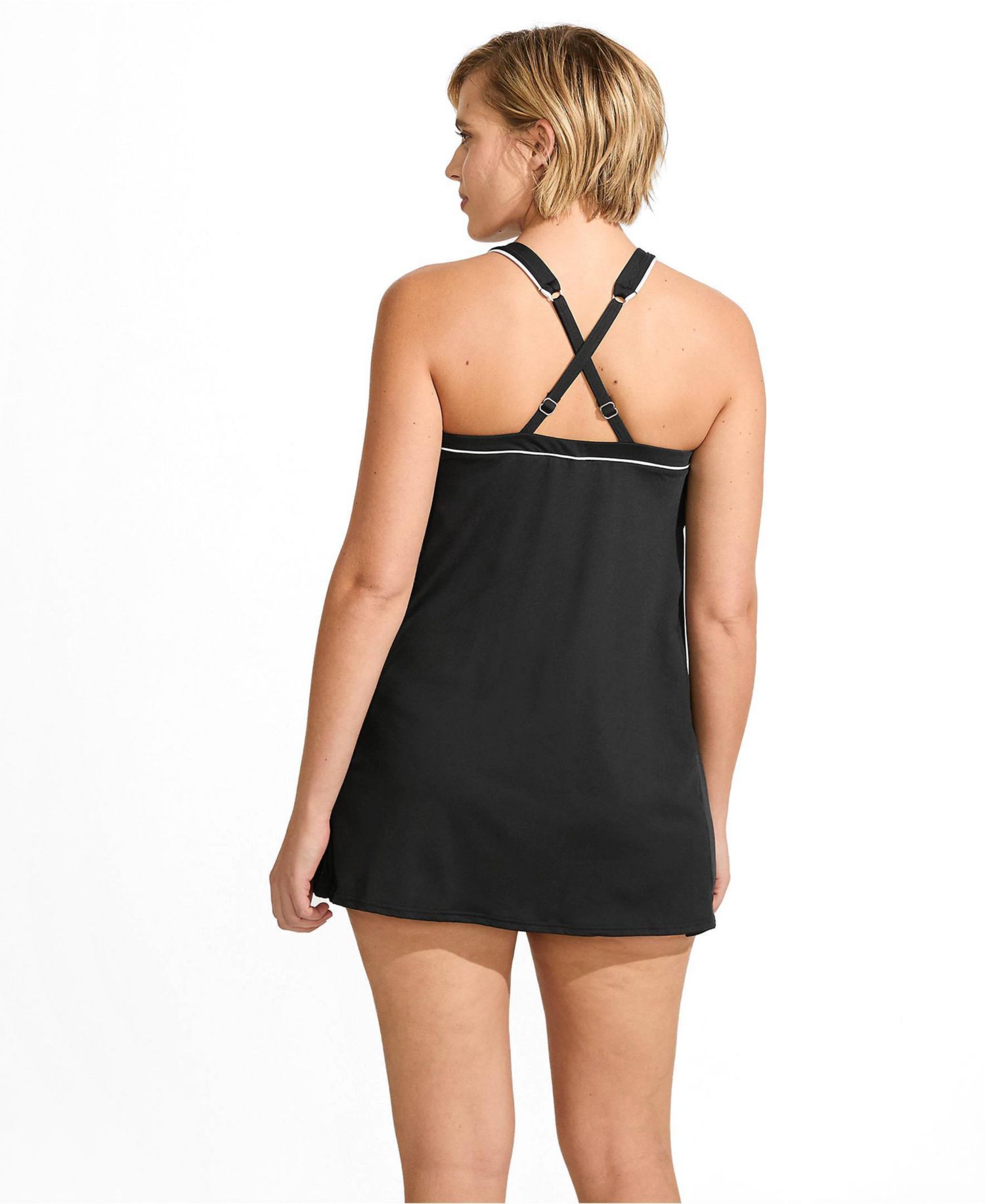 Plus Size High Neck Swim Dress One Piece Swimsuit Adjustable Straps