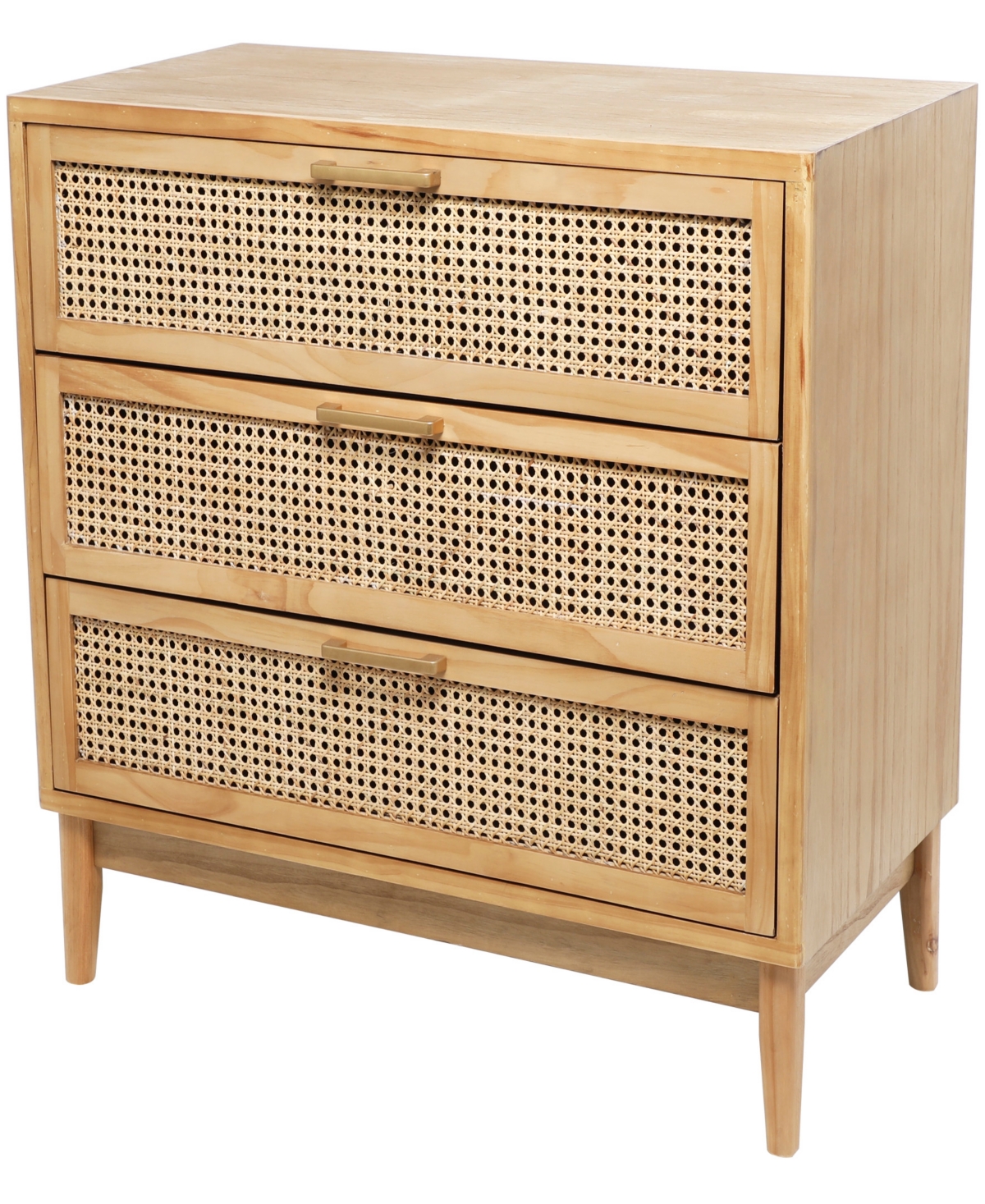Rosemary Lane 32" Wood 3 Drawer Cabinet With Cane Front Drawers And Gold-tone Handles In Light Brown