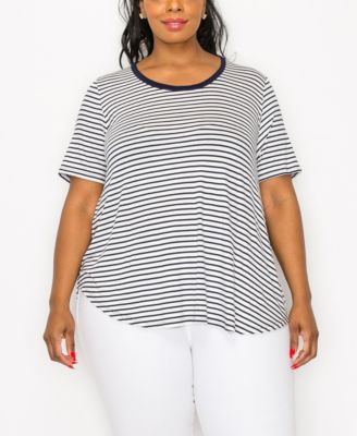 COIN 1804 Plus Size Contrast Binding Scoop Neck Short Sleeve Top - Macy's