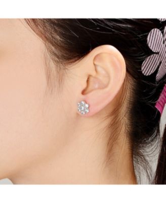 Cubic Zirconia Sterling Silver Flower Shape Stud Style Earrings