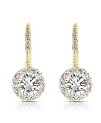 Brilliant Sterling Silver Round CZ Haloed Solitaire Drop Earrings