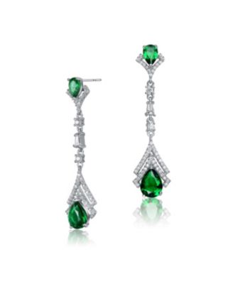 Elegant Sterling Silver White Gold Plated CZ Double Halo Drop Earrings