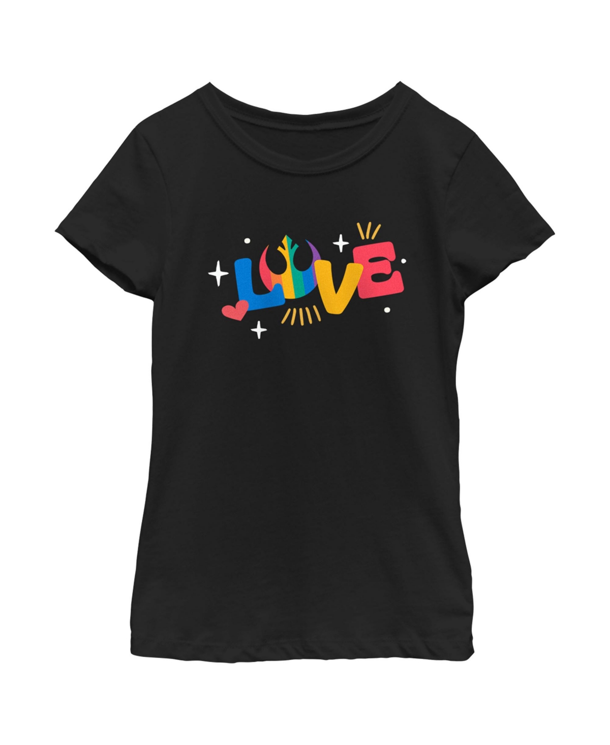 Disney Lucasfilm Girl's Star Wars Pride Rainbow Love Rebel Alliance Child T-shirt In Black