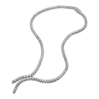 White Gold Plated Clear Round Cubic Zirconia Bezel Set Necklace