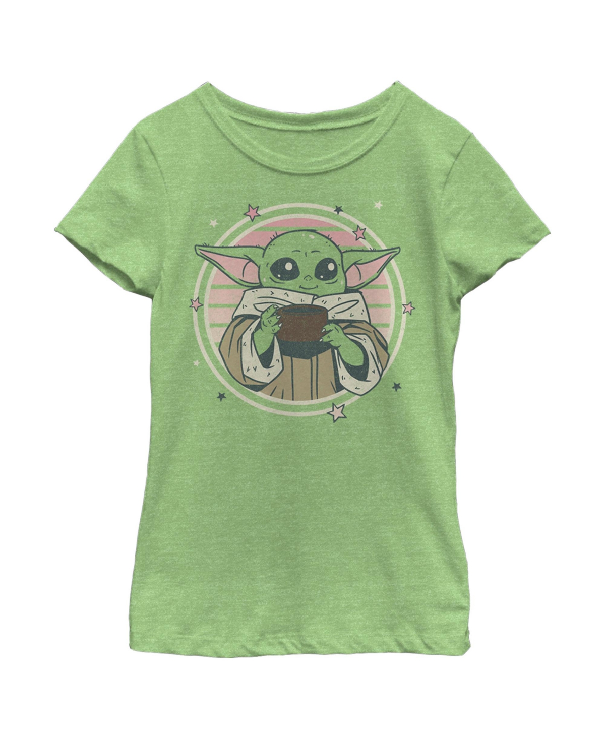 Disney Lucasfilm Girl's Star Wars: The Mandalorian Animated Grogu Cute Mug Child T-shirt In Green Apple