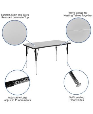 28"W X 47.5"L Rectangle Wave Flexible Collaborative Adjustable Height Activity Table
