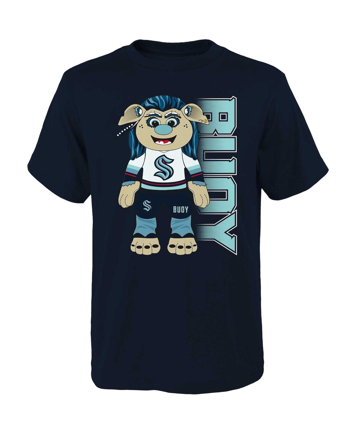 Outerstuff Kids' Big Boys And Girls Deep Sea Blue Seattle Kraken Mascot Cheer T-shirt