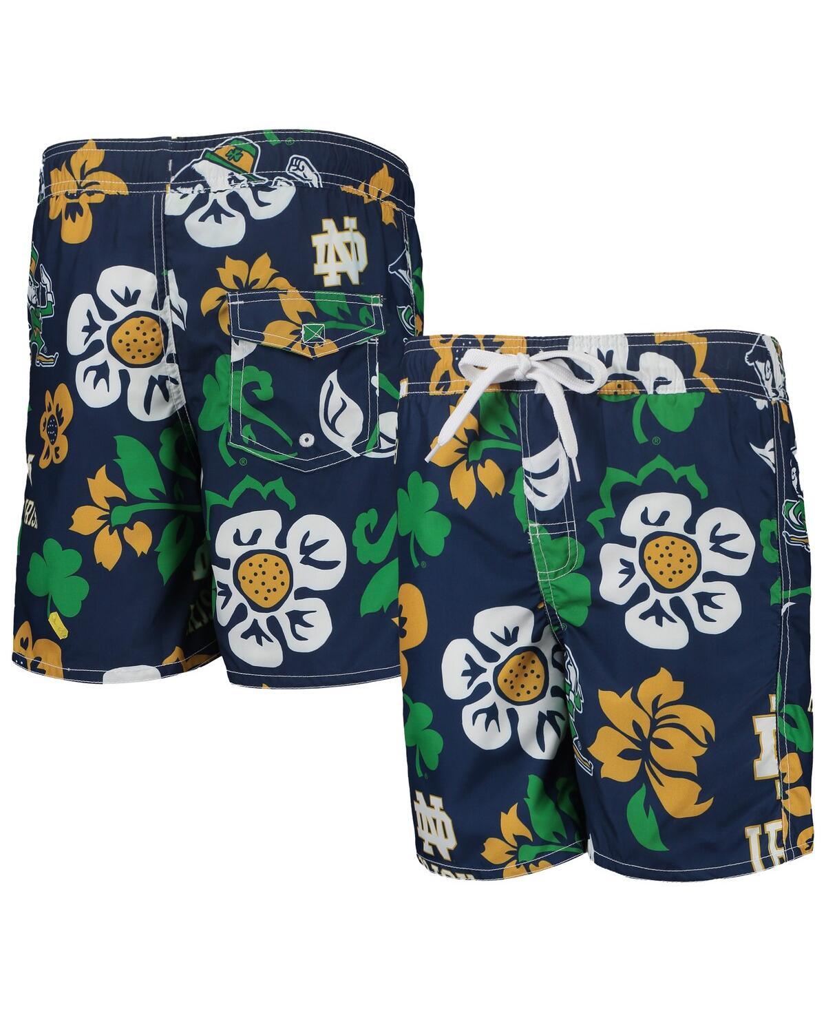 Wes & Willy Kids' Big Boys And Girls  Navy Notre Dame Fighting Irish Floral Volley Swim Trunks