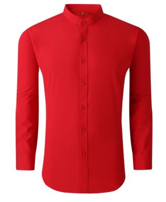 Men's Slim Fit Solid Performance Collarless Button Down Shirt