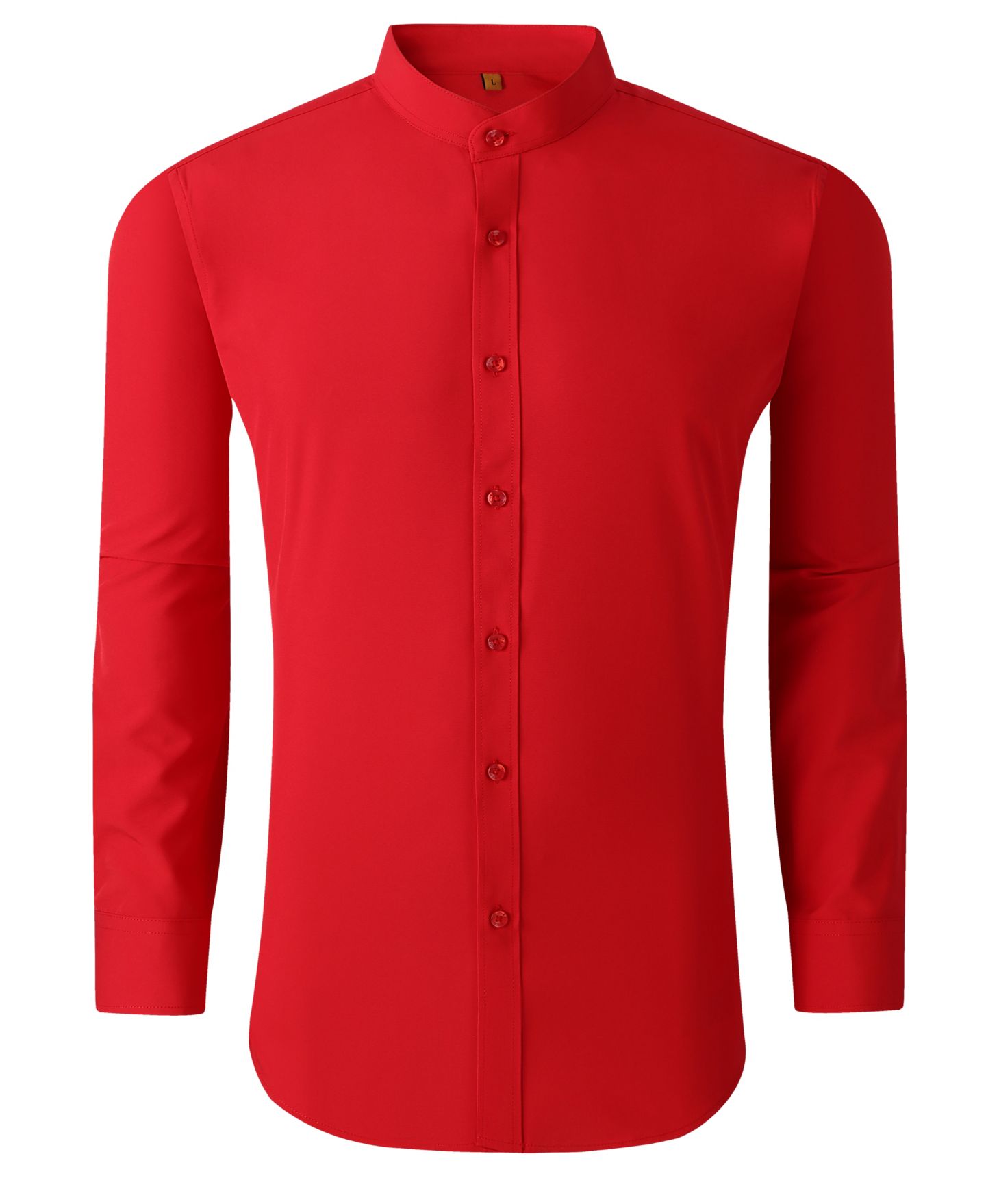 Мужская рубашка Suslo Couture Slim Fit Solid Performance Collarless Button Down Shirt, цвет: Красный — фото 1