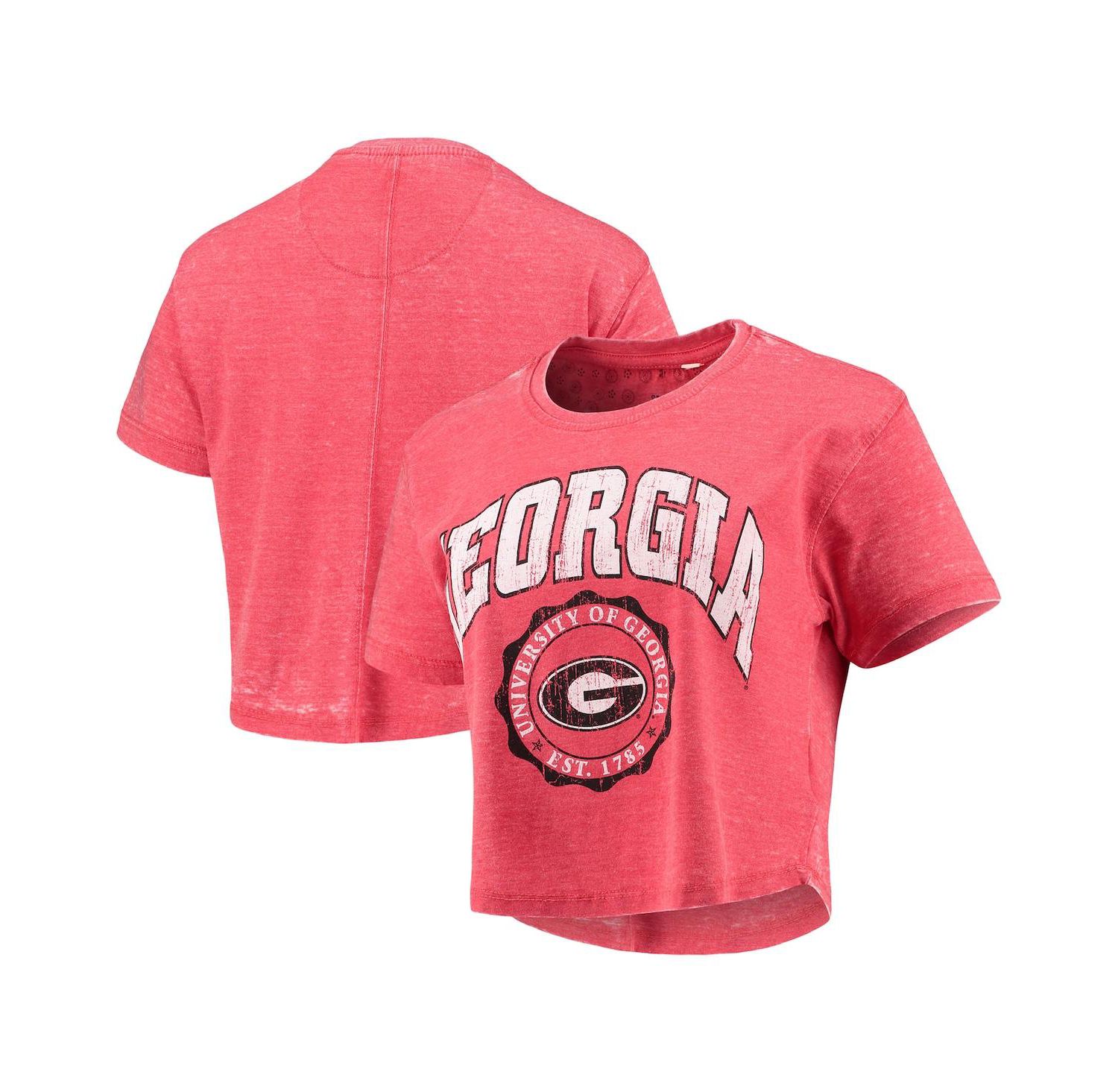 Women's Red Georgia Bulldogs Edith Vintage-Like Burnout Crop T-shirt