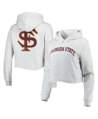 Women's Ash Florida State Seminoles 2-Hit 1636 Cropped Pullover Hoodie