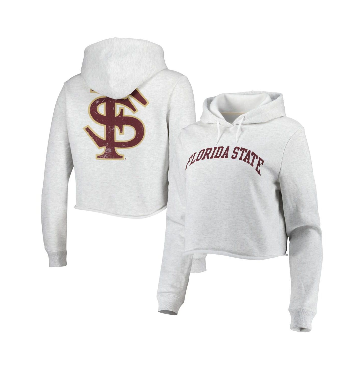 Женское худи League Collegiate Wear Ash Florida State Seminoles 2-Hit 1636 Cropped Pullover — фото 2