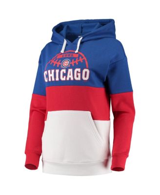 Women's Royal, Red Chicago Cubs Block and Tackle Colorblock Pullover Hoodie