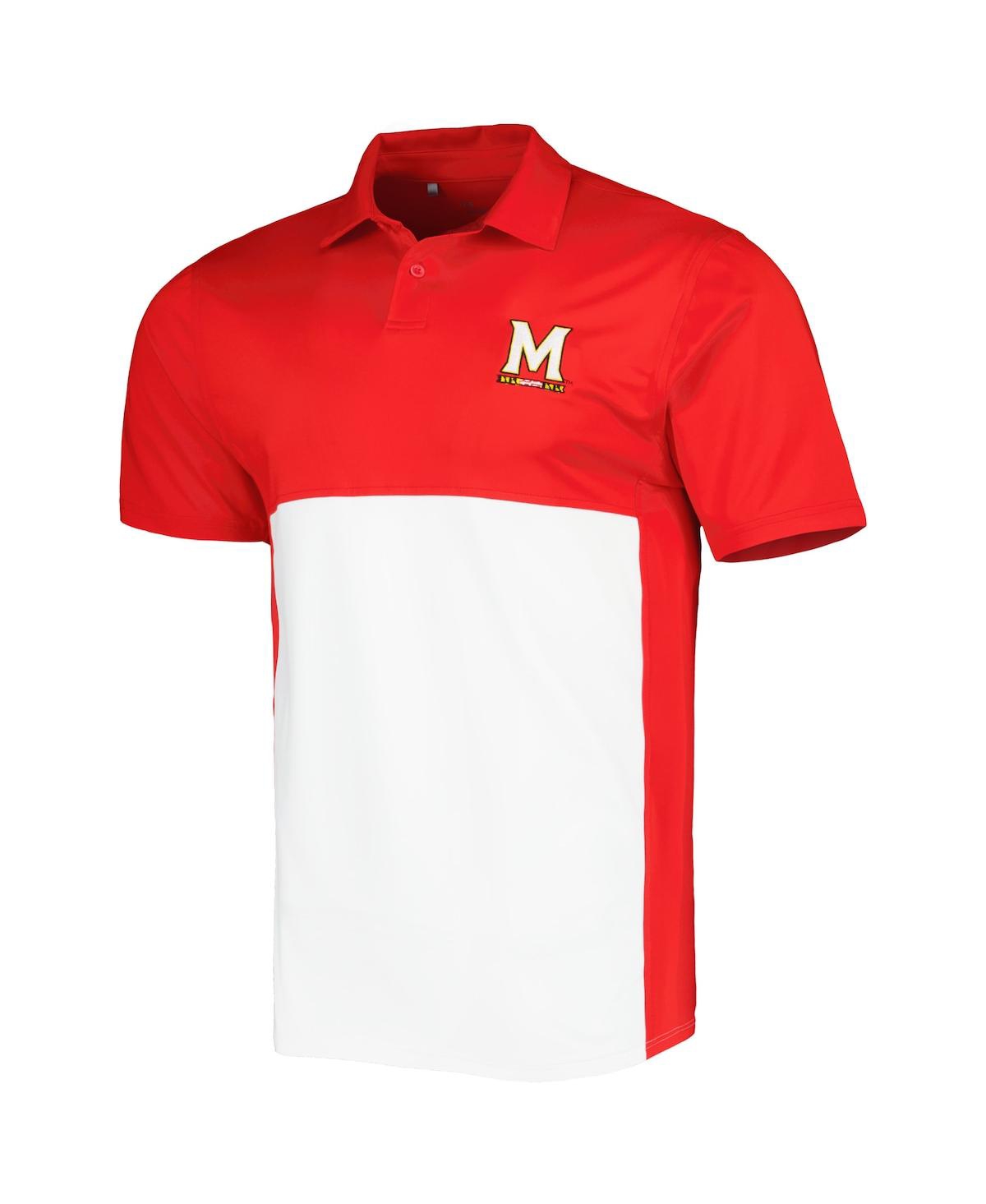 Shop Under Armour Men's  Red, White Maryland Terrapins Green Blocked Polo Shirt Performance Polo Shirt In Red,white