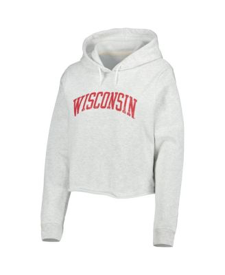 Women's Ash Wisconsin Badgers 2-Hit 1636 Cropped Pullover Hoodie