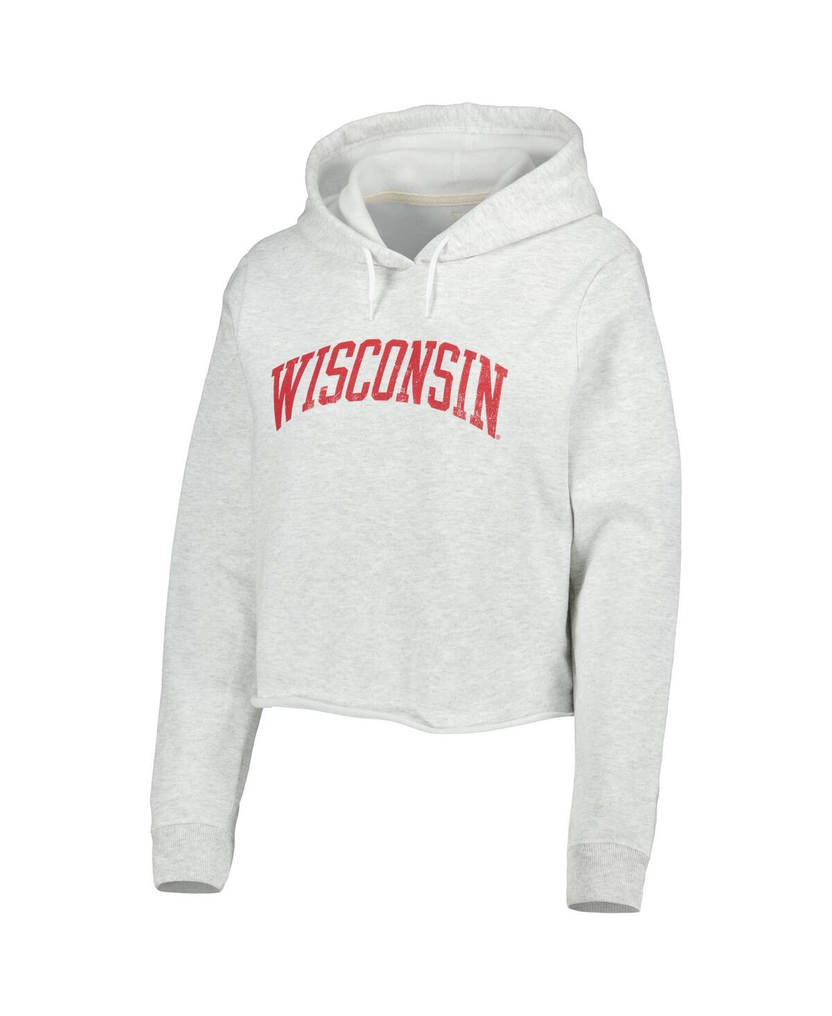 League Collegiate Wear Ash Wisconsin Badgers 2-hit 1636 Cropped Pullover Hoodie In Ash