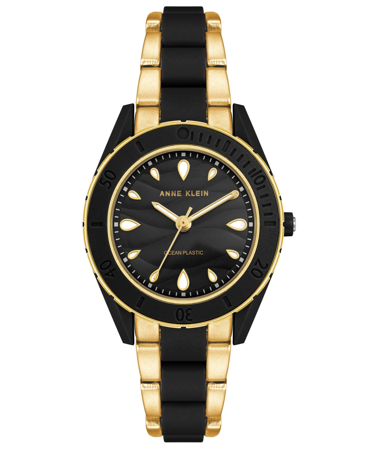 Anne Klein Women's Solar Gold-tone And Black Oceanworks Plastic Watch, 32mm In Gold,black