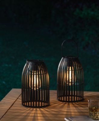 9.75" H Metal Woven Solar Powered Outdoor Hanging Lantern, Set of 2