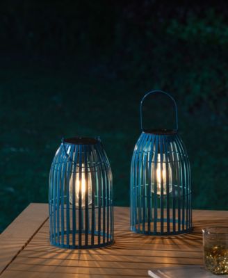 9.75" H Metal Woven Solar Powered Outdoor Hanging Lantern, Set of 2
