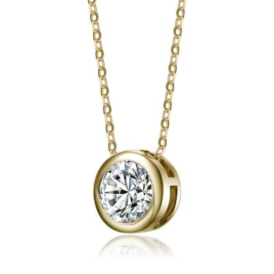 Dazzling Round Solitaire Bezel Floating Pendant Necklace with Cubic Zirconia