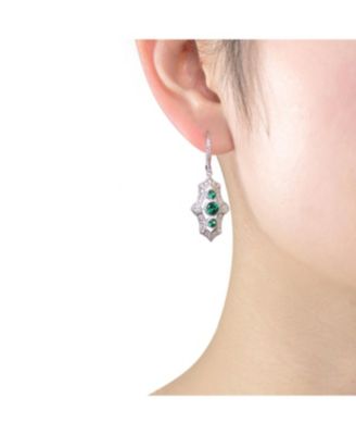 Sterling Silver Colored and Clear Round Cubic Zirconia Leverback Drop Earrings