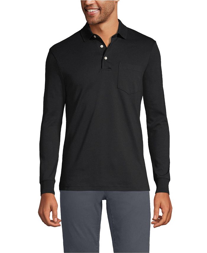 Lands' End Men's Long Sleeve Cotton Supima Polo Shirt with Pocket - Macy's