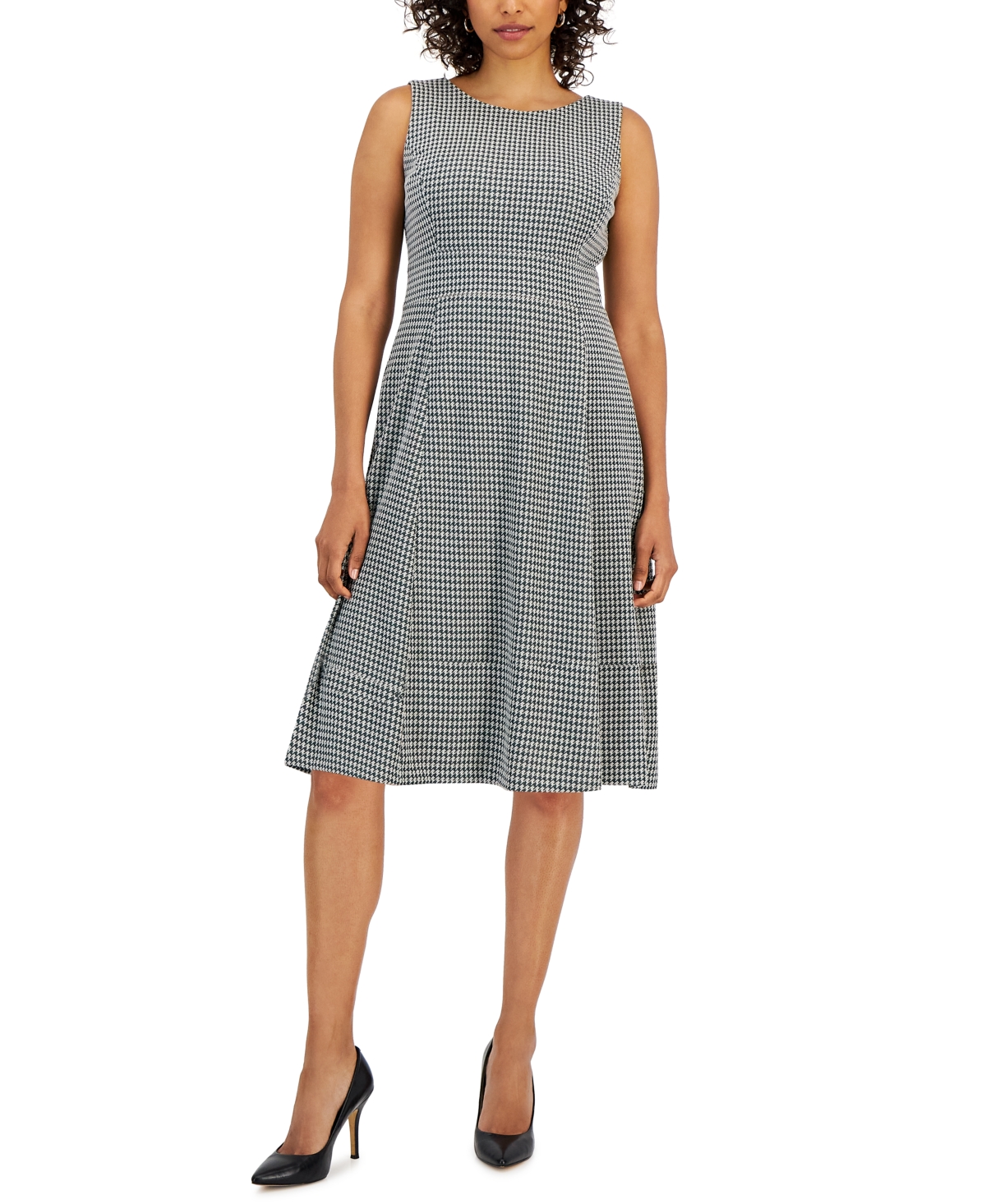 Kasper Women's Knit Houdstooth Fit & Flare Dress In Evergreen Multi ...