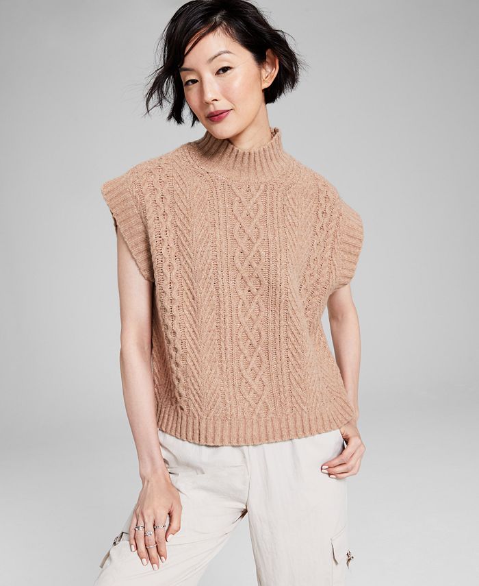 And Now This Women's Cable-Knit Mock-Neck Sleeveless Sweater - Macy's